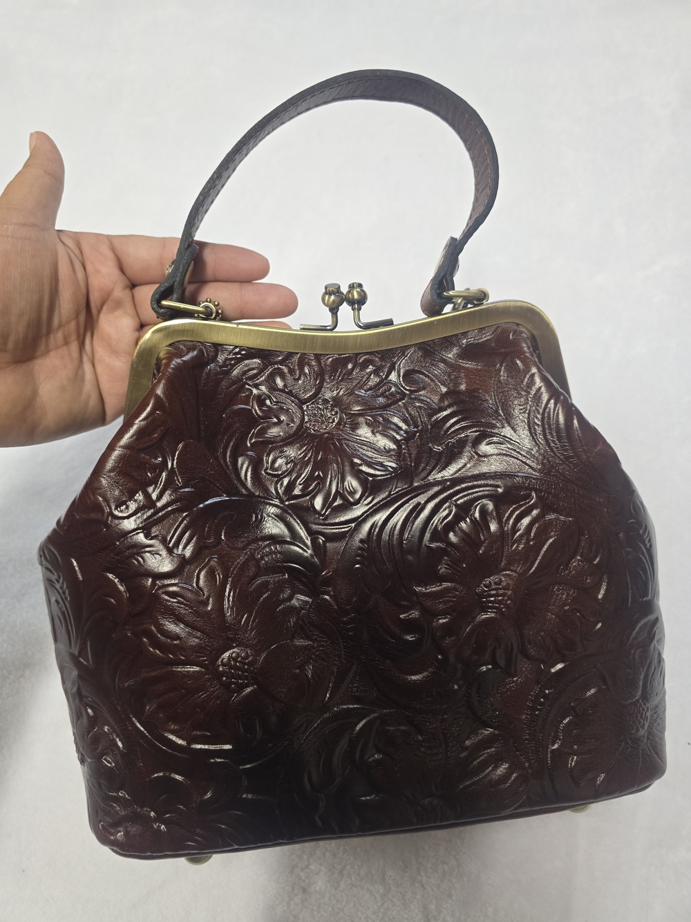 Patricia Nash Leather Laurena Frame Bag with Mirror Fob BritishTan 10th Ann. - Picture 7 of 7